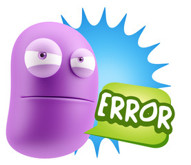 3d Illustration Angry Face Emoticon saying Error with Colorful S