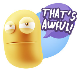 3d Illustration Angry Face Emoticon saying That's Awful with Col