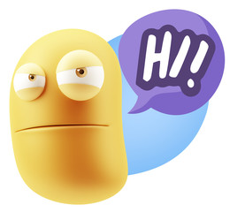 3d Illustration Angry Face Emoticon saying Hi with Colorful Spee © xtock
