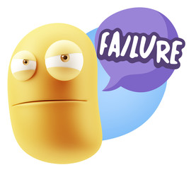 3d Illustration Angry Face Emoticon saying Failure with Colorful