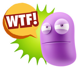 3d Illustration Angry Face Emoticon saying WTF with Colorful Spe