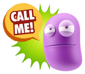 3d Illustration Angry Face Emoticon saying Call me with Colorful