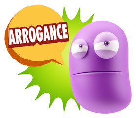 3d Illustration Angry Face Emoticon saying Arrogance with Colorf