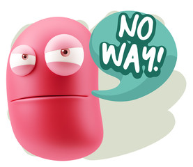 3d Illustration Angry Face Emoticon saying No Way with Colorful
