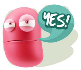 3d Illustration Angry Face Emoticon saying Yes with Colorful Spe