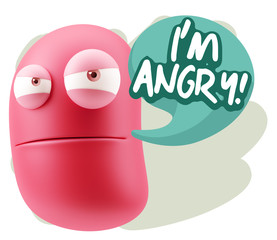 3d Illustration Angry Face Emoticon saying I'm Angry with Colorf