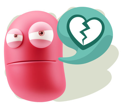 3d Illustration Angry Face Emoticon saying Heart Broken Icon wit