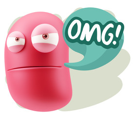 3d Illustration Angry Face Emoticon saying OMG with Colorful Spe