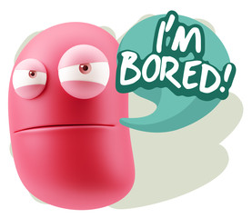 3d Illustration Angry Face Emoticon saying I'm Bored with Colorf