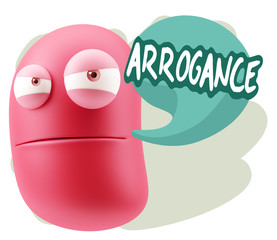 3d Illustration Angry Face Emoticon saying Arrogance with Colorf