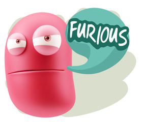 3d Illustration Angry Face Emoticon saying Furious with Colorful