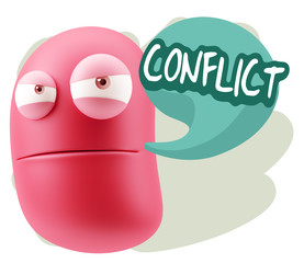 3d Illustration Angry Face Emoticon saying Conflict with Colorfu