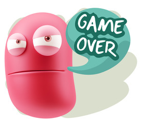 3d Illustration Angry Face Emoticon saying Game Over with Colorf