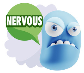 3d Illustration Angry Face Emoticon saying Nervous with Colorful