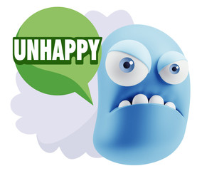 3d Illustration Angry Face Emoticon saying Unhappy with Colorful
