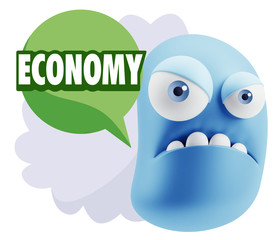 3d Illustration Angry Face Emoticon saying Economy with Colorful