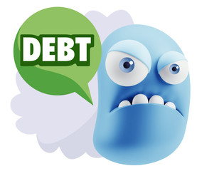 Obraz premium 3d Illustration Angry Face Emoticon saying Debt with Colorful Sp