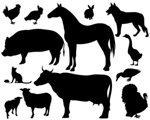 farm animals silhouette set
