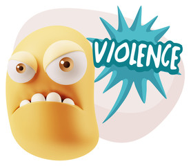 3d Illustration Angry Face Emoticon saying Violence with Colorfu