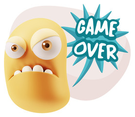 3d Illustration Angry Face Emoticon saying Game Over with Colorf