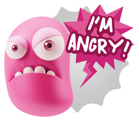 3d Illustration Angry Face Emoticon saying I'm Angry with Colorf