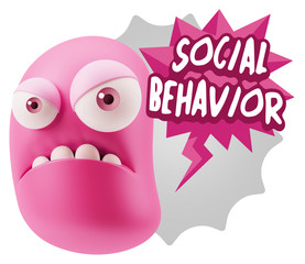 3d Illustration Angry Face Emoticon saying Social Behavior with