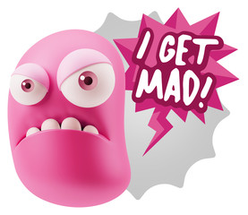 Obraz premium 3d Illustration Angry Face Emoticon saying I Get Mad with Colorf