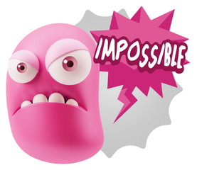 3d Illustration Angry Face Emoticon saying Impossible with Color