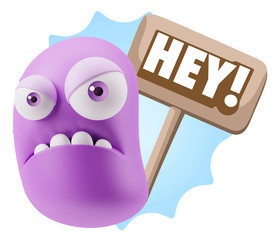 3d Illustration Angry Face Emoticon saying Hey with Colorful Spe