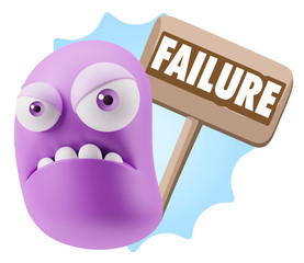 3d Illustration Angry Face Emoticon saying Failure with Colorful