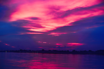 Purple Sunset Over the Mekong River in Nong Khai Province, Thailand