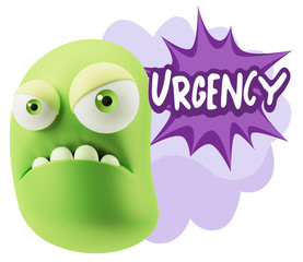 3d Illustration Angry Face Emoticon saying Urgency with Colorful