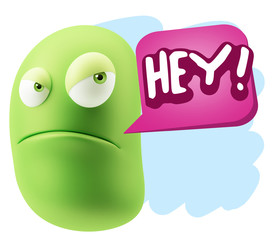 3d Illustration Angry Face Emoticon saying Hey with Colorful Spe