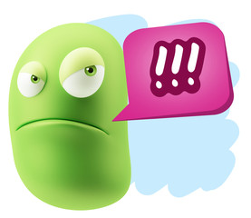 3d Illustration Angry Face Emoticon saying !!! with Colorful Spe