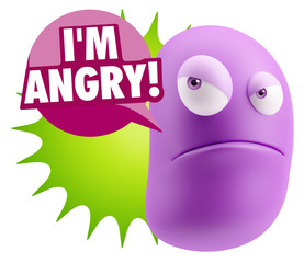 3d Illustration Angry Face Emoticon saying I'm Angry with Colorf