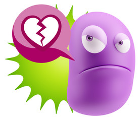 3d Illustration Angry Face Emoticon saying Heart Broken Icon wit