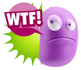 3d Illustration Angry Face Emoticon saying WTF with Colorful Spe