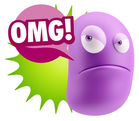 3d Illustration Angry Face Emoticon saying OMG with Colorful Spe