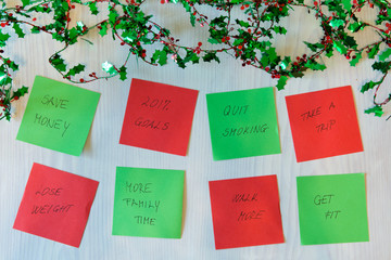 New Year's goals, New Year's resolutions with colorful decorations.
