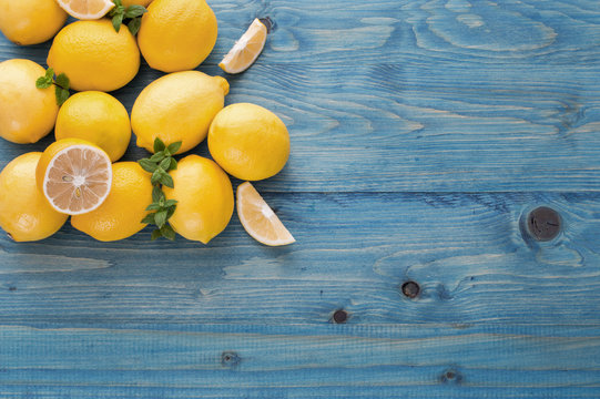 Lemons - on a blue background