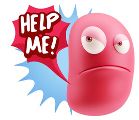3d Illustration Angry Face Emoticon saying Help me with Colorful
