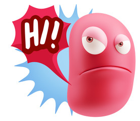 3d Illustration Angry Face Emoticon saying Hi with Colorful Spee