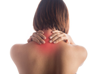 Woman has pain her back neck office syndrome disease