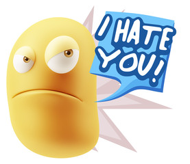 3d Illustration Angry Face Emoticon saying I Hate you with Color
