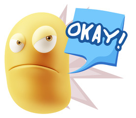 3d Illustration Angry Face Emoticon saying Okay with Colorful Sp