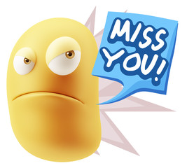 3d Illustration Angry Face Emoticon saying Miss You with Colorfu