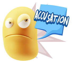 3d Illustration Angry Face Emoticon saying Accusation with Color