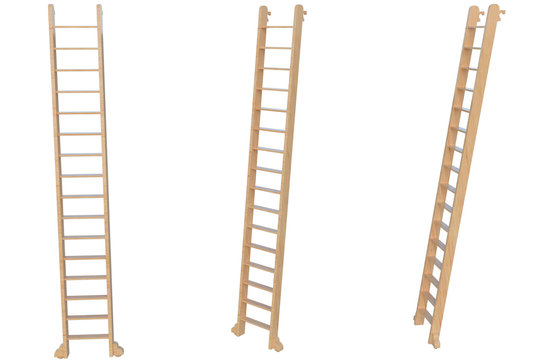 wooden ladder on white background 