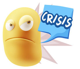 3d Illustration Angry Face Emoticon saying Crisis with Colorful