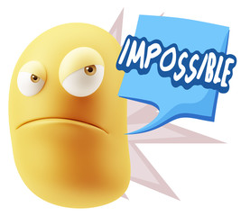 3d Illustration Angry Face Emoticon saying Impossible with Color